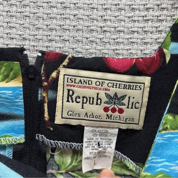 Vtg 80’s Cherry Republic Hawaiian Mini Dress Women Large-Tropical Beach Sundress - Picture 4 of 8